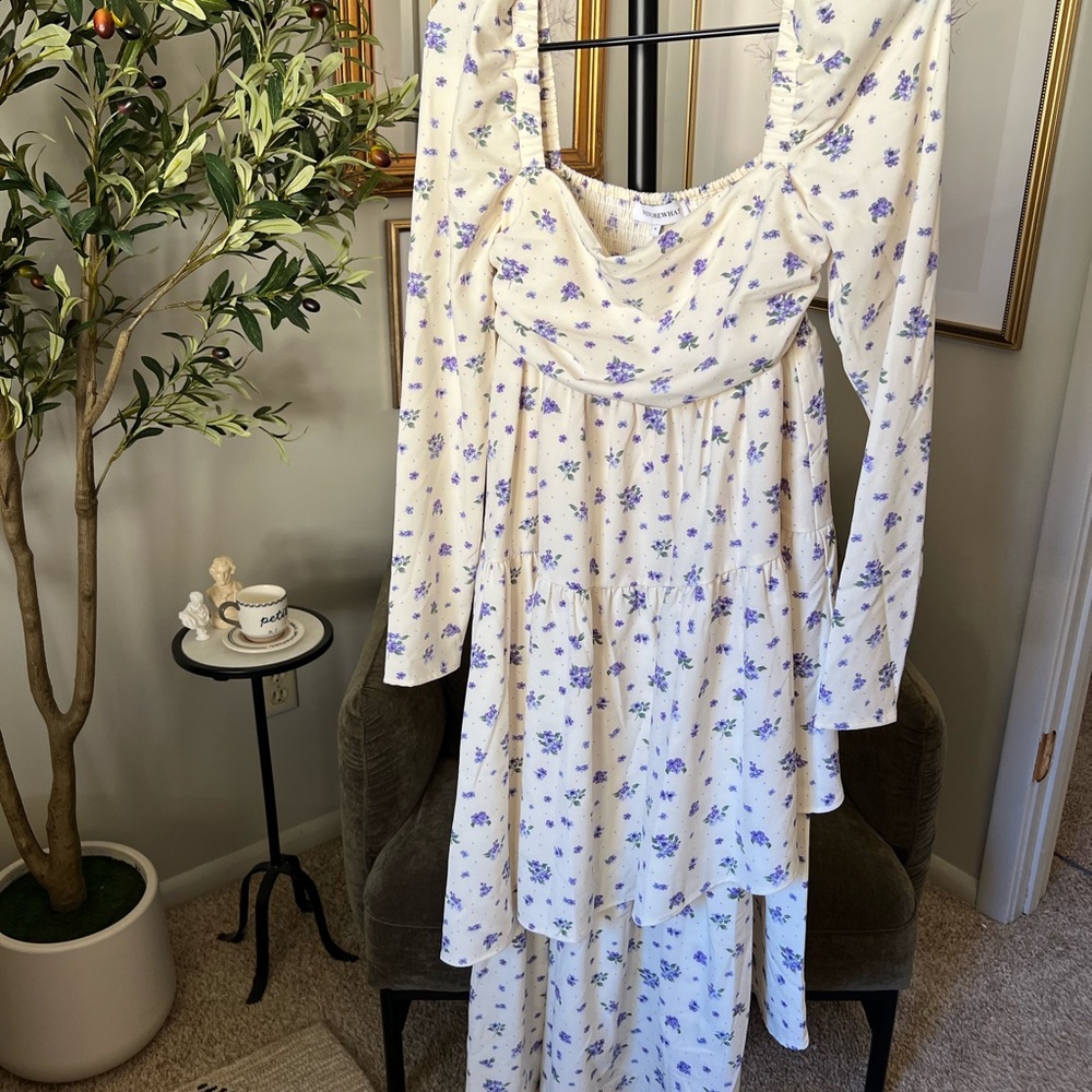 WeWoreWhat Floral Asymmetric Puff-Sleeve Tiered Dress